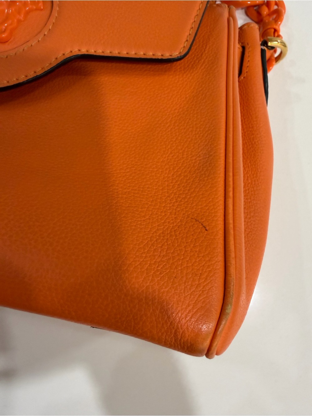 Versace Orange Leather Satchel with Chunky Chain Strap - Picture 7 of 7